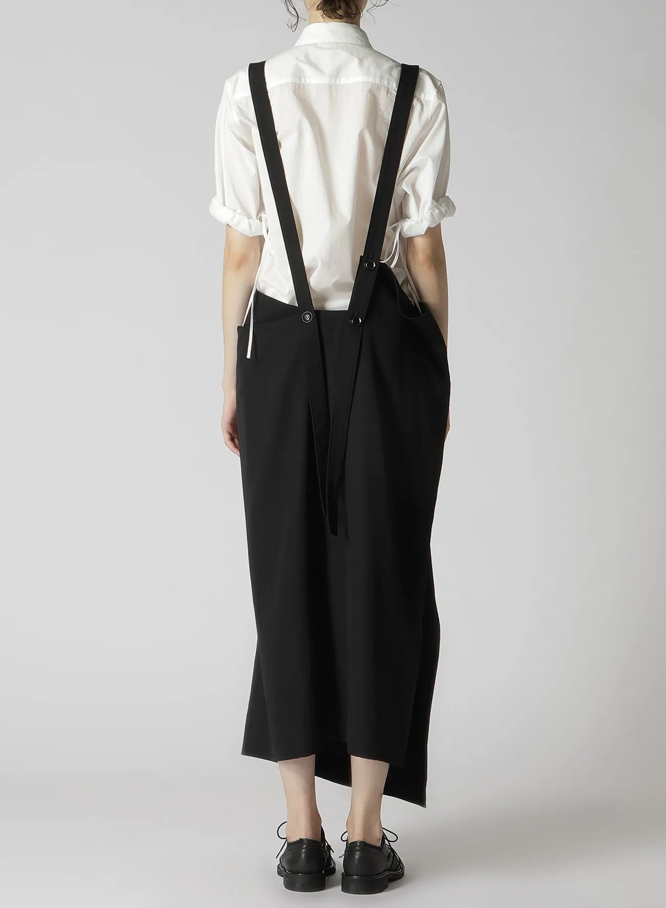 WOOL GABARDINE DRAPE SUSPENDER SKIRT