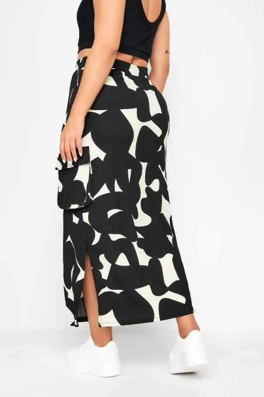 YOURS Curve Black Abstract Print Textured Maxi Skirt