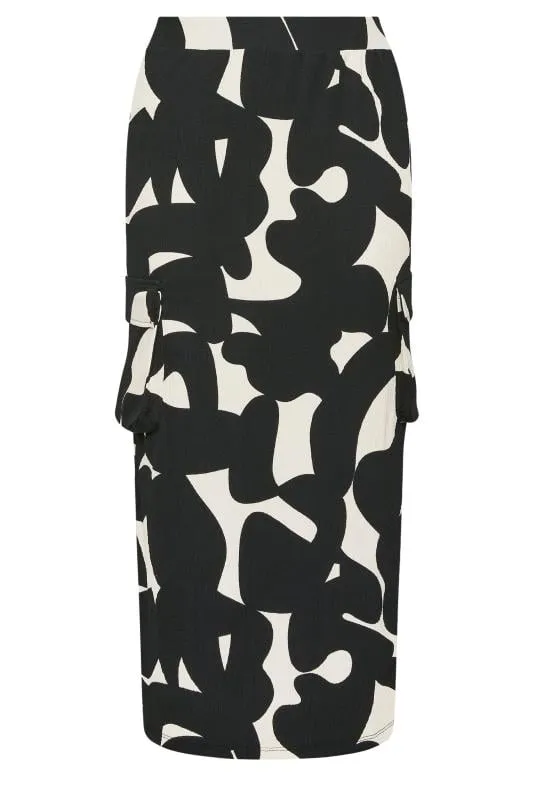 YOURS Curve Black Abstract Print Textured Maxi Skirt