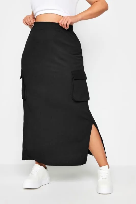 YOURS Curve Black Textured Utility Maxi Skirt