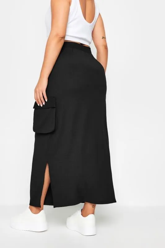 YOURS Curve Black Textured Utility Maxi Skirt