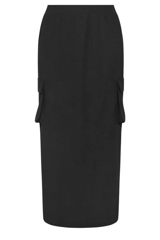 YOURS Curve Black Textured Utility Maxi Skirt