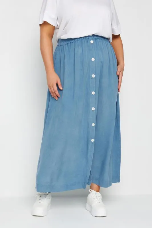 YOURS Curve Blue Chambray Button Maxi Skirt