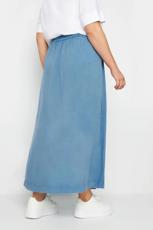 YOURS Curve Blue Chambray Button Maxi Skirt