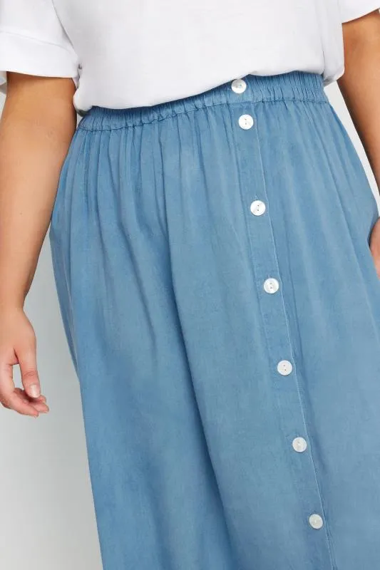 YOURS Curve Blue Chambray Button Maxi Skirt