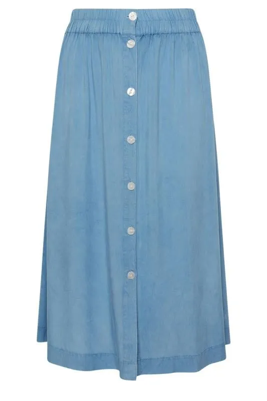 YOURS Curve Blue Chambray Button Maxi Skirt