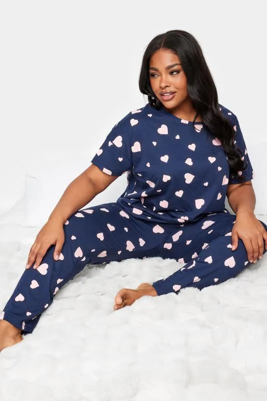 YOURS - Ensemble de Pyjama Bleu Marine Design Coeurs