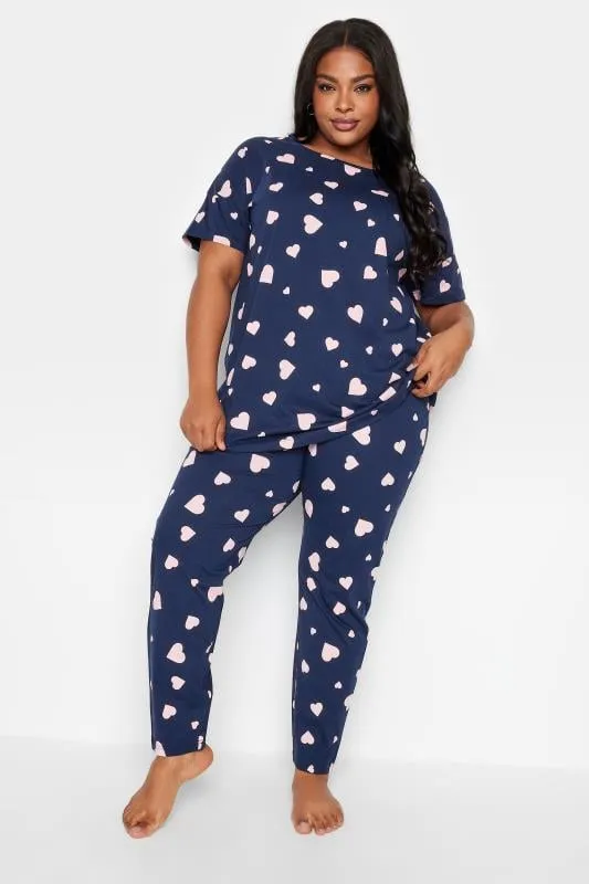 YOURS - Ensemble de Pyjama Bleu Marine Design Coeurs