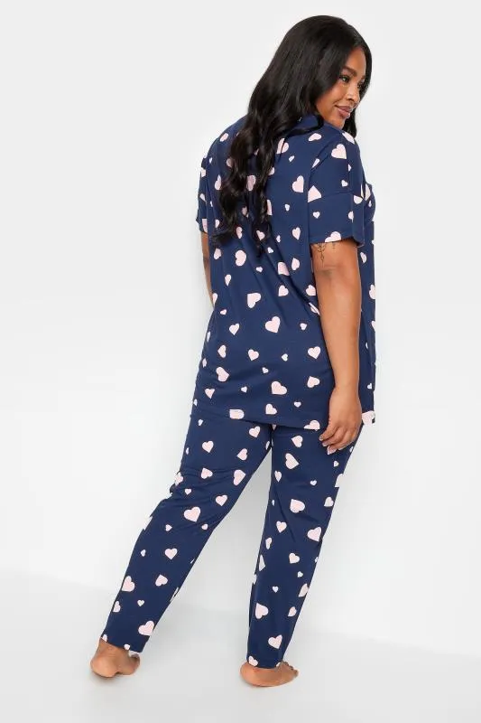 YOURS - Ensemble de Pyjama Bleu Marine Design Coeurs