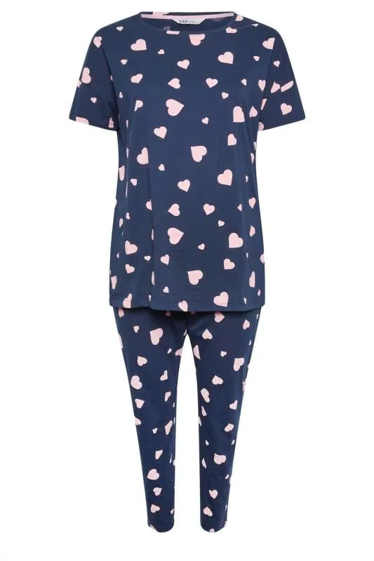 YOURS - Ensemble de Pyjama Bleu Marine Design Coeurs