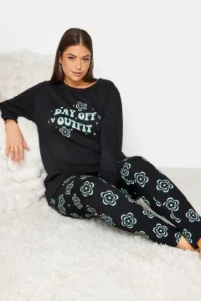 YOURS - Ensemble Loungewear Noir & Bleu Floral 'Day Off'