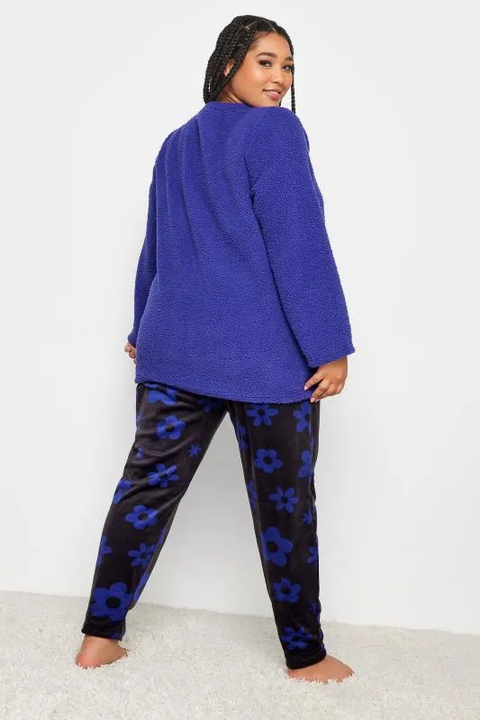 YOURS YOURS - Ensemble Loungewear Polaire Bleu Marine Peluche Floral